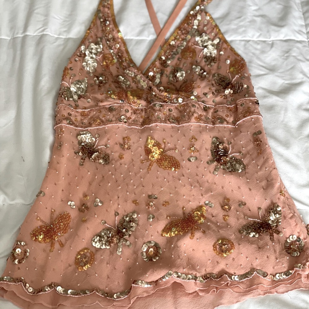 Vintage sequined Bebe butterfly going out top